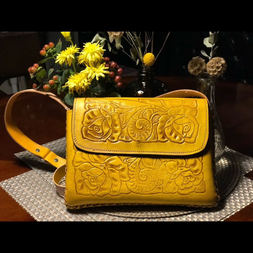 Yellow leather handmade Mexican bag